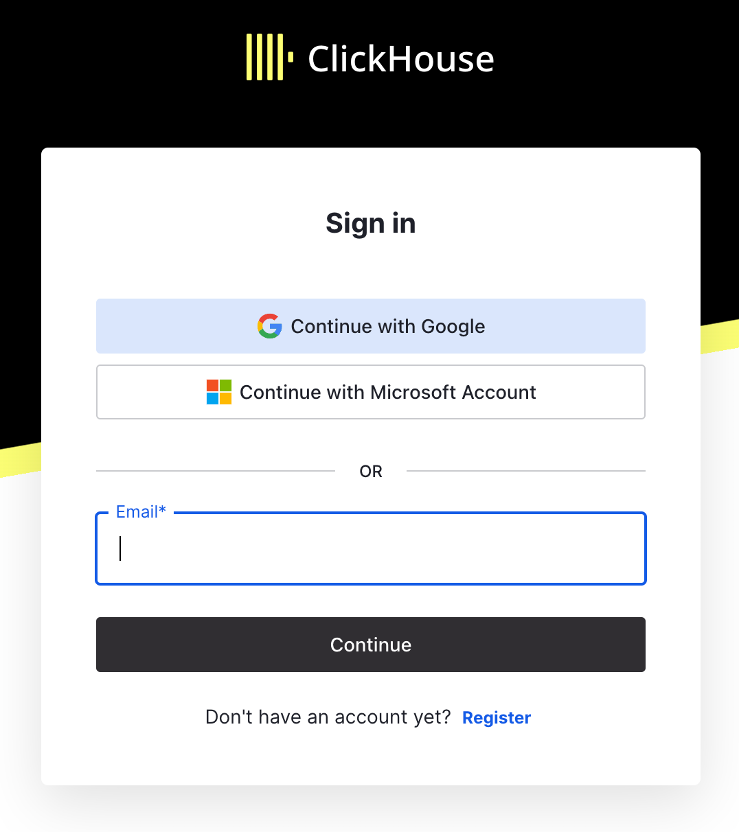 Страница входа в ClickHouse Cloud