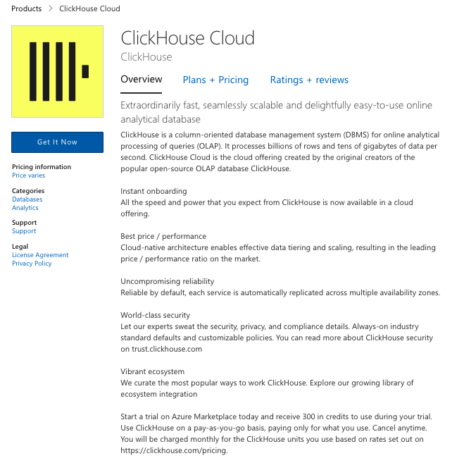 Форма информации о регистрации ClickHouse Cloud