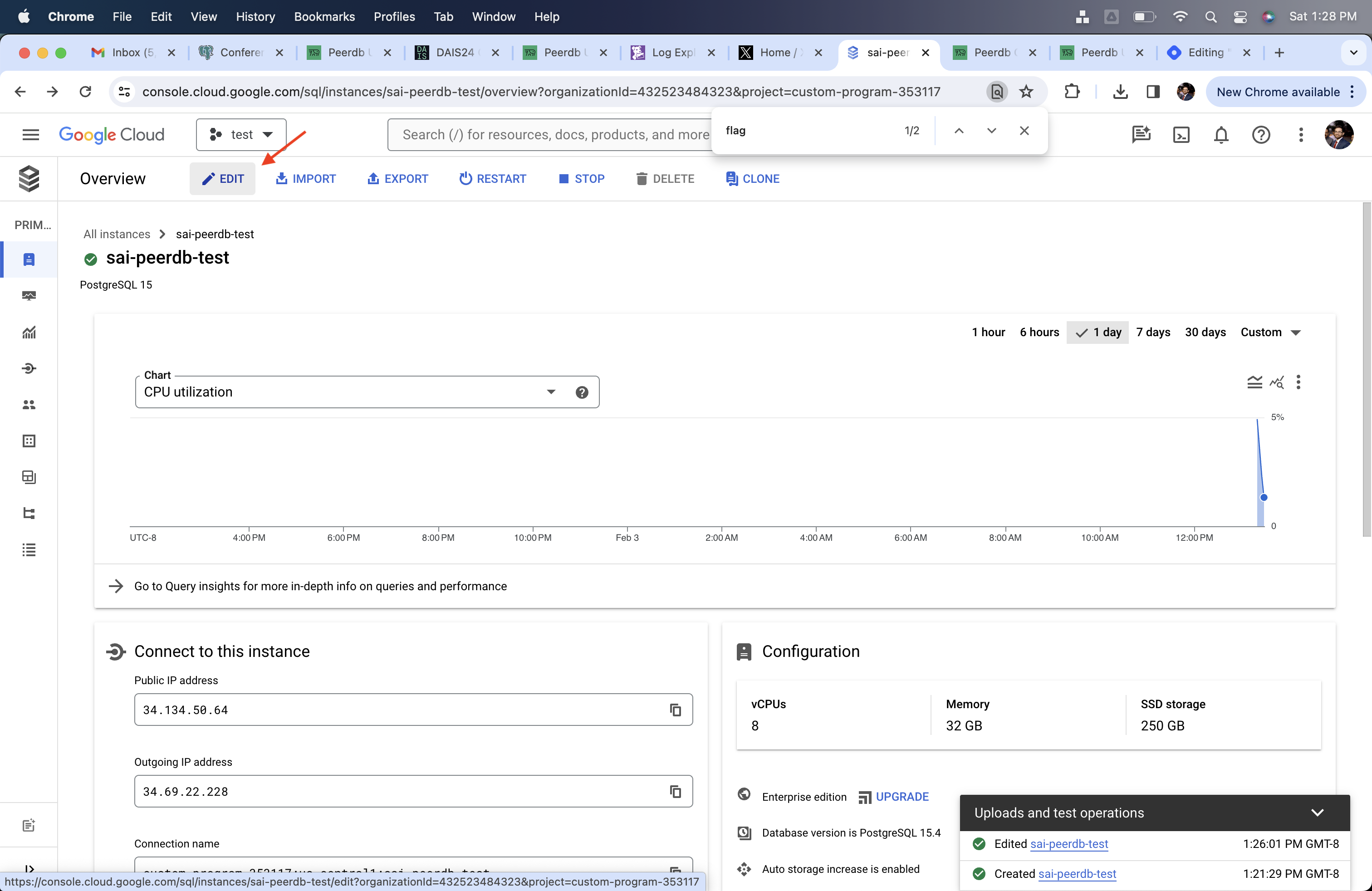 Кнопка Изменить в Cloud SQL Postgres