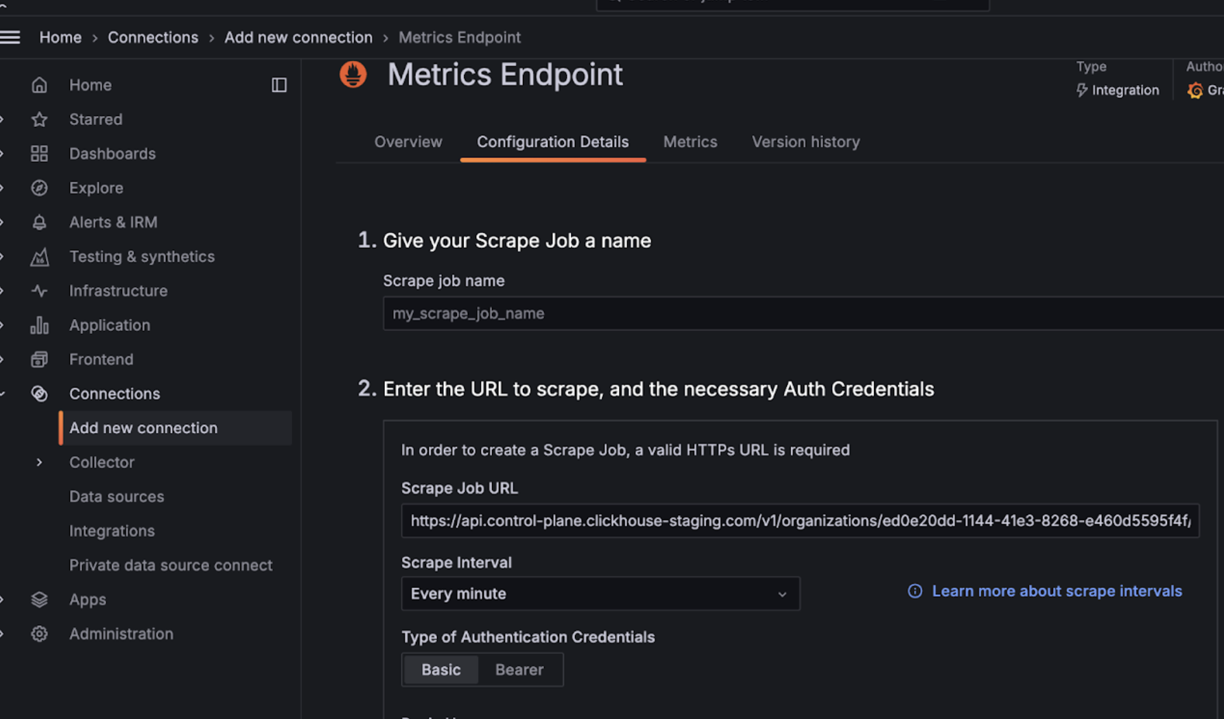 Настройка конечной точки метрик Grafana